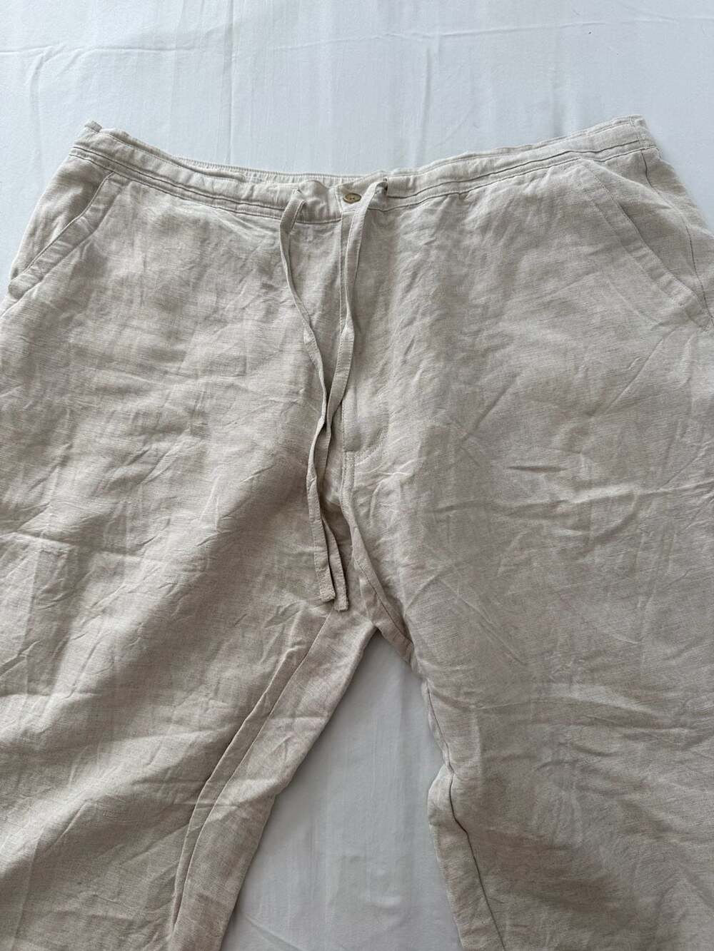 AXIS LA XL Beige Linen Rayon Blend Drawstring Pants